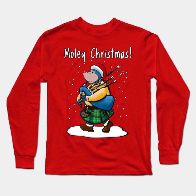 The Scottish Mole Of Kintyre Wishes You Merry Christmas! Long Sleeve T-Shirt by brodyquixote